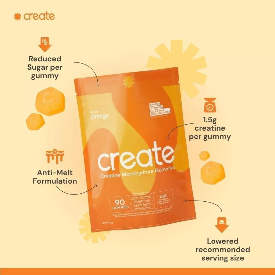 Create Creatine Monohydrate Gummies for Men & Women-Orange, 90 ct